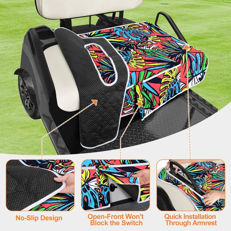 PGmoon Golf Cart Seat Covers, Universal Golf Cart Seat Towel Blanket with 4 Front Pockets & Nonskid Bottom Fits for EZGO, Yamaha, Club Car and More 2 Person Seats Golf Carts - Image 3
